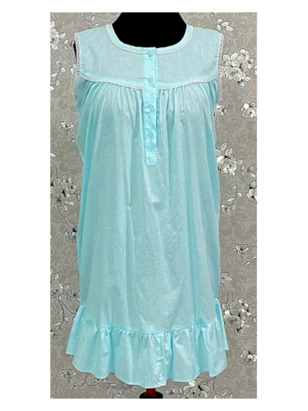 SoieRose 100% Cotton Victorian Sleeveless Ruffle Hem Nightgown - SR-1151